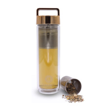 450ml doppelwandige Glas-Tee-Wasserflasche mit goldenem Deckel